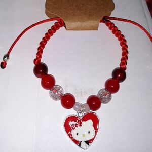Hello Kitty Red Macrame Bracelet Adjustable Hand Crafted NEW NWT